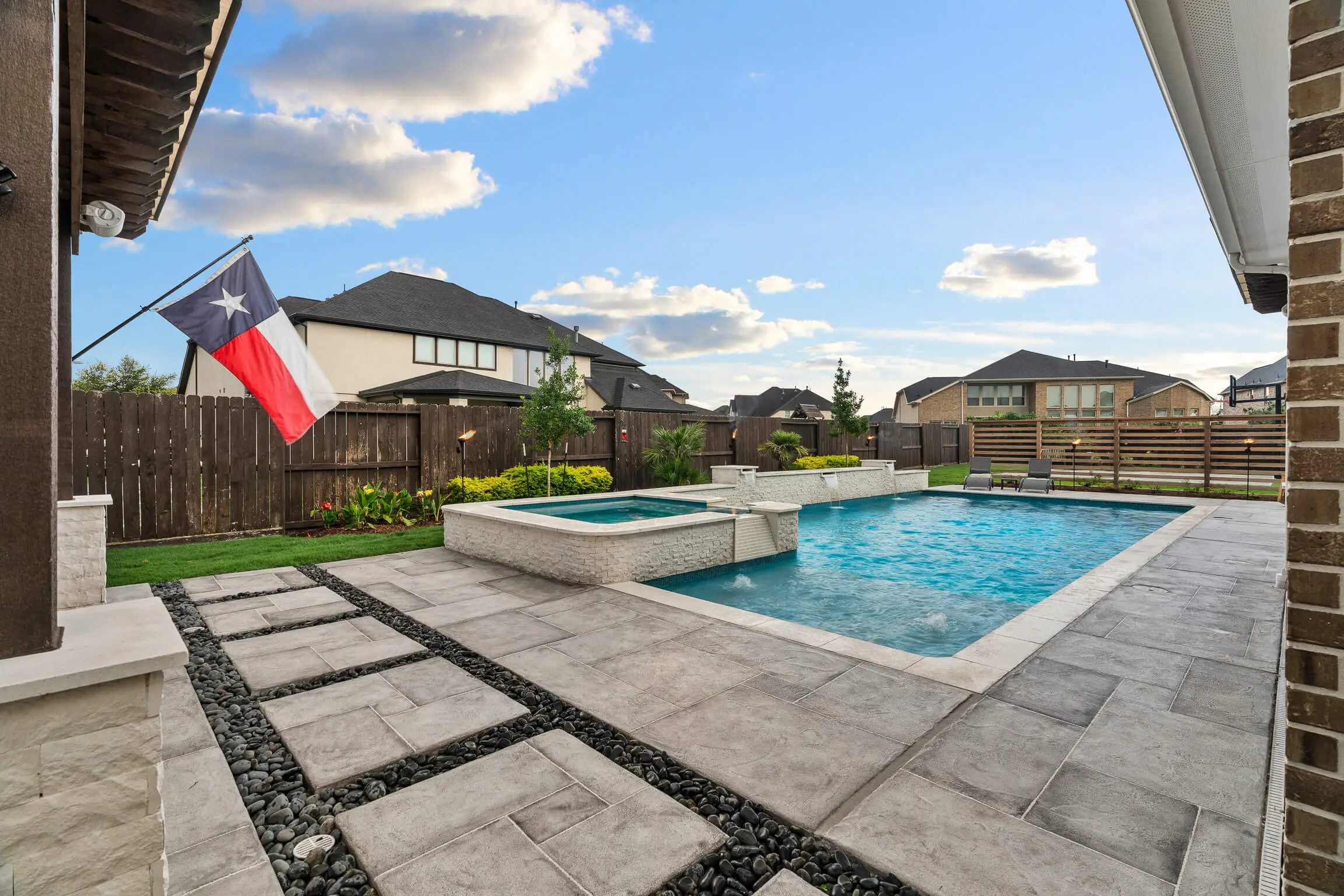 texas outdoor concrete pool deck and patio design, allied outdoor solutions